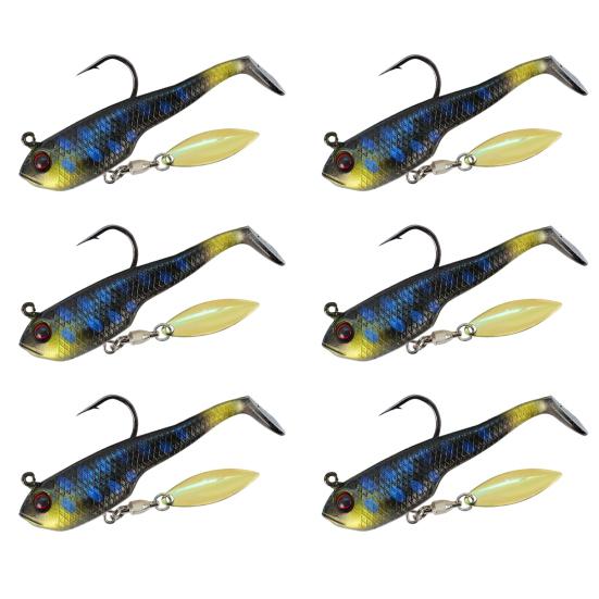 6 шт. Мягкие рыболовные приманки Искусственные приманки с острым крючком Реалистичный вид Яркий цвет Т-образный хвост Поддельные приманки Свимбейт Рыболовные снасти