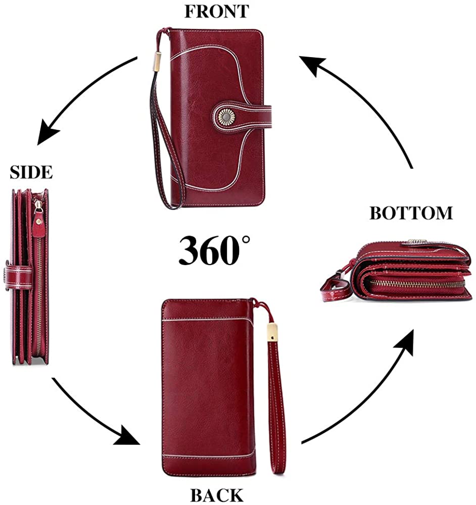 Genuine Leather Wallet for Womens  Large Capacity  Made From Oil Wax Cowhide  Nice and Elegant