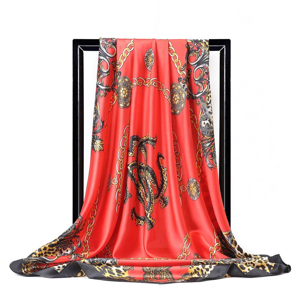 Women Fashion Square Vintage Print Satin Neckerchief Sun-Proof Scarf Scarves Shawl High Quality 1PC 90*90cm