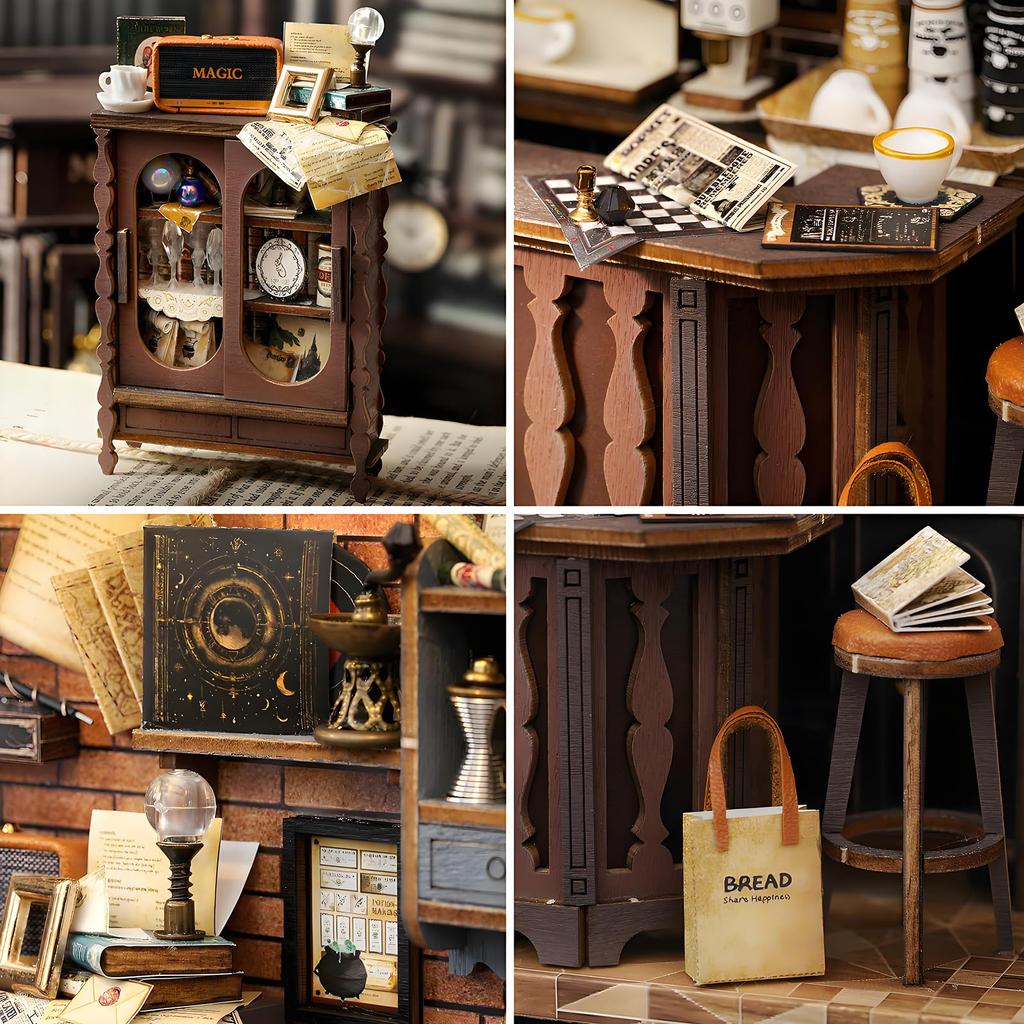 Spilay DIY Wooden Miniature Dollhouse Kit with Scale Mini Dustproof Cover Creative Gift for Lovers Coffee Ages Furniture, 124 House, & LED, Women,