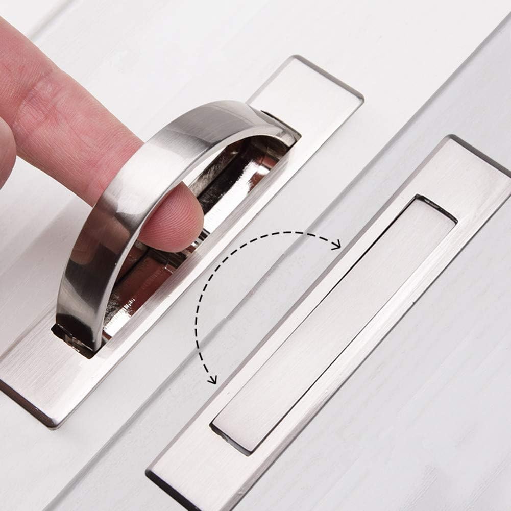 1 Pack Concealed Drawer Door Finger Insert Recessed Flush Pull Handle with Resin Back Cap, Silver