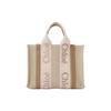 Chloe Woody Brand Logo Embroidered Detachable Shoulder Strap Linen Calfskin Shoulder Crossbody Tote Bag Small Women handbags CHC23-AS397L17-26Y