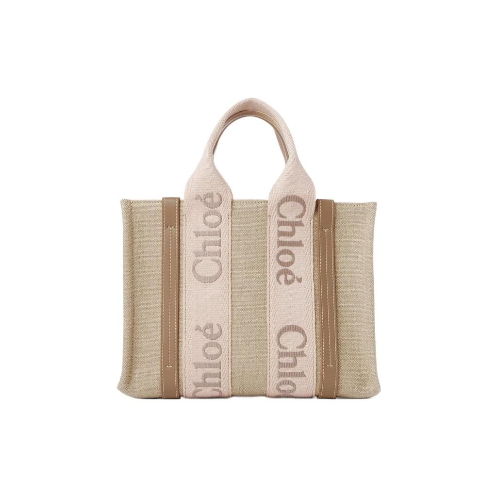 Chloe Woody Brand Logo Embroidered Detachable Shoulder Strap Linen Calfskin Shoulder Crossbody Tote Bag Small Women handbags CHC23-AS397L17-26Y