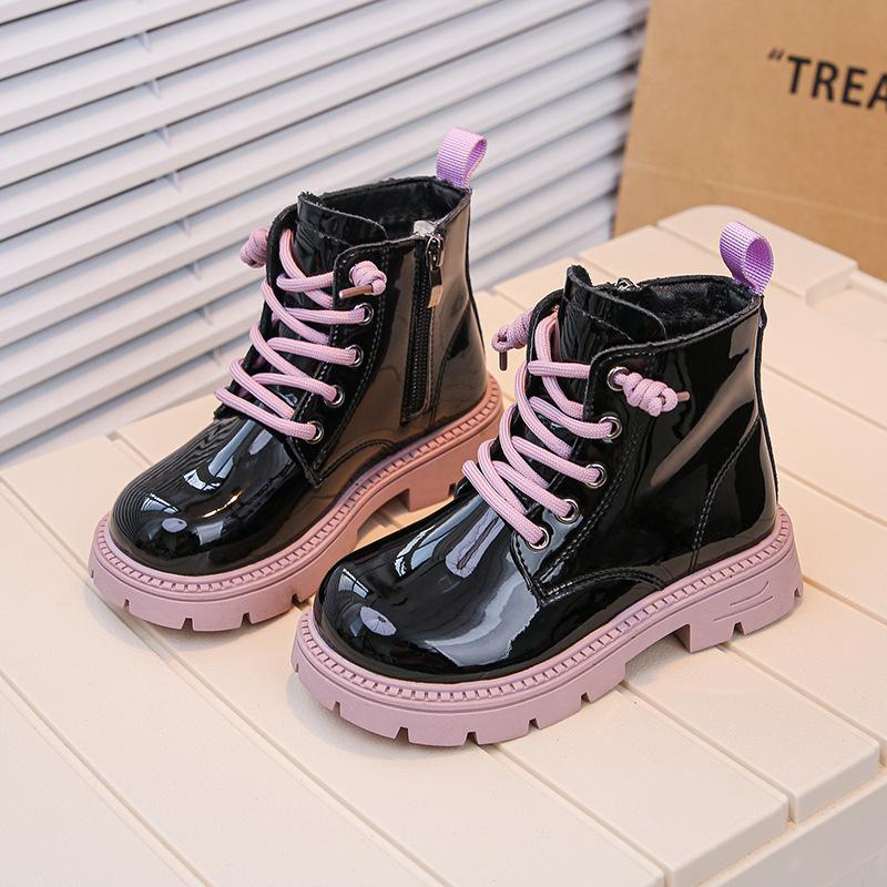 Универсальные детские блестящие кожаные ботинки для середины осени и зимы