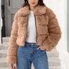 Women's Fashionable Warm Long Sleeve  Solid Color Furry Collar Coat