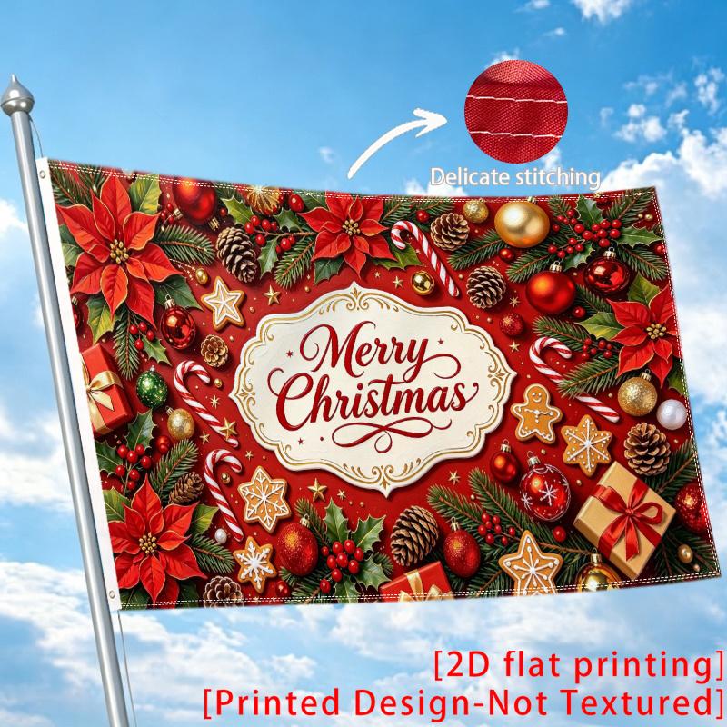 2D Flat - 2D Flat - 1pc Merry Christmas Vintage Frame Poinsettia Gingerbread Cookies Holiday 2D Flat Print Festival Design, Single-Sided, Two Hanging