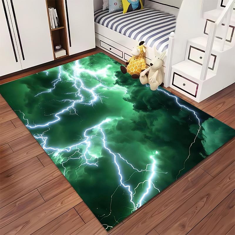 "Green Thunderstorm Lightning Cloud Pattern Carpet for Living Room" Suitable for use as an anti-slip for living room bedroom sofas