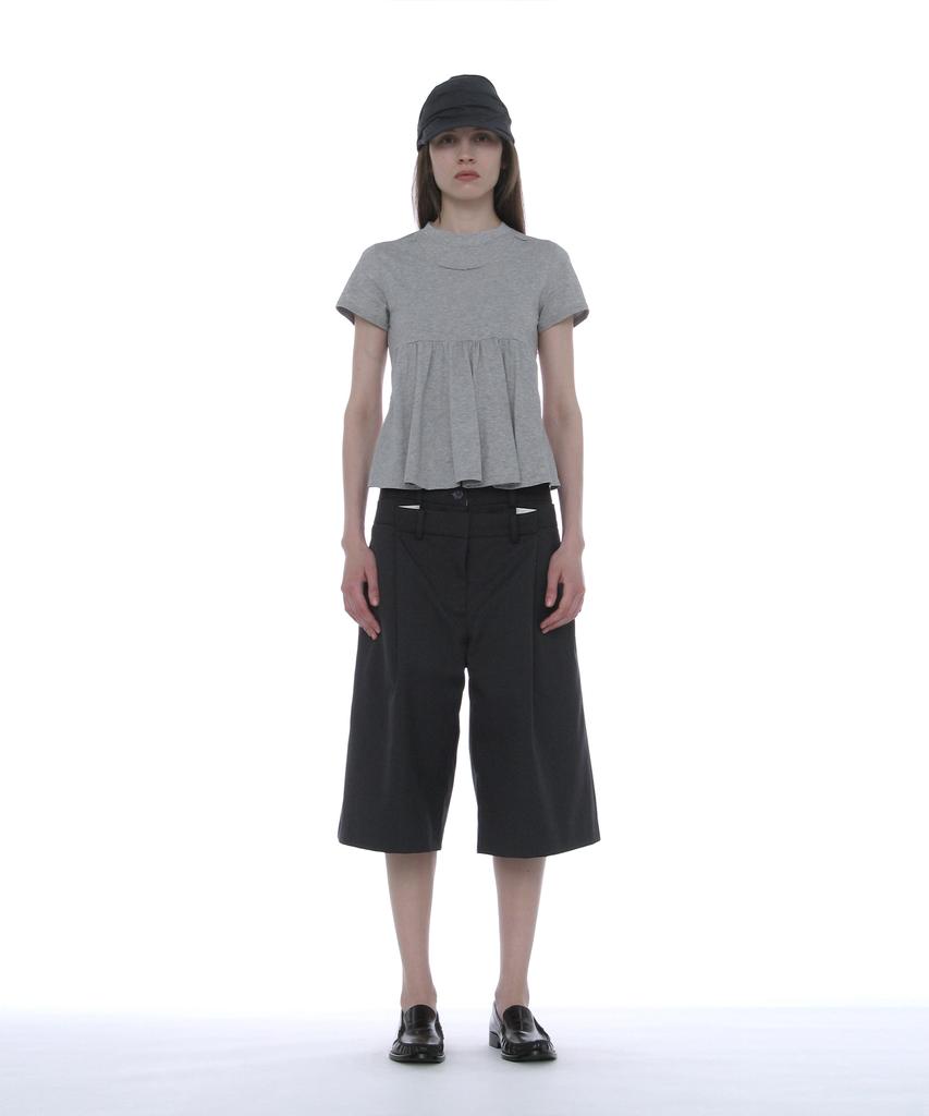 PARTIMENTO WOMEN Overlay Peplum Short Sleeve Tee_Melange