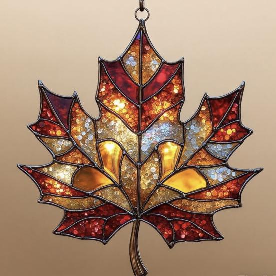 Sun Catcher Autumn Maple Leaf Shape Acrylic Hanging Decoration Window Trap Decorative Home Holidays Birthdays Ornament
