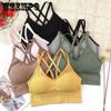Sweet and Cute Sexy Cross Hollow Thick Cup Beauty Back Smock Student Sports Yoga Fitness Underwear Female Elastic  Camisole Undershirt