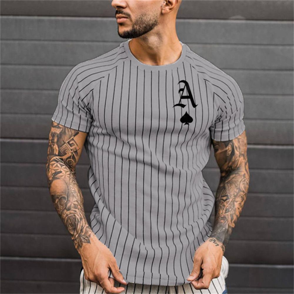 Men's Retro T-shirt Summer Men's 3D Striped Printed Short Sleeved Top