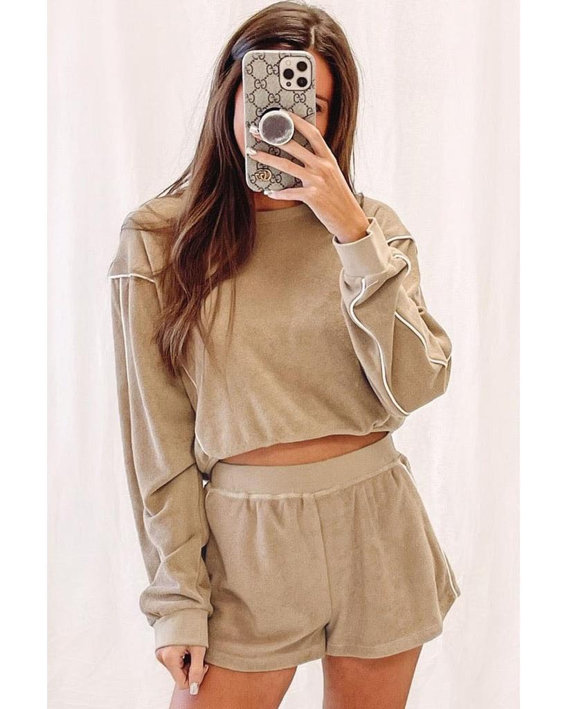 Azura Exchange Комплект из махровых шорт цвета хаки с отделкой кантом