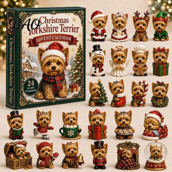Christmas Advent Calendar 2026 Dog Calendar, 24-Day Acrylic Ornament Set with Mini Puppy Kids Gifts Figures, 2D Flat Tree Hanging Countdown