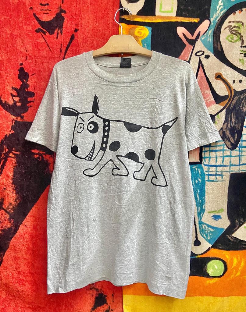 Vintage 90s Spikey Dog Art Sketch Cartoon T Shirt / Dog Art T Shirt / Vintage Dog T Shirt Size M