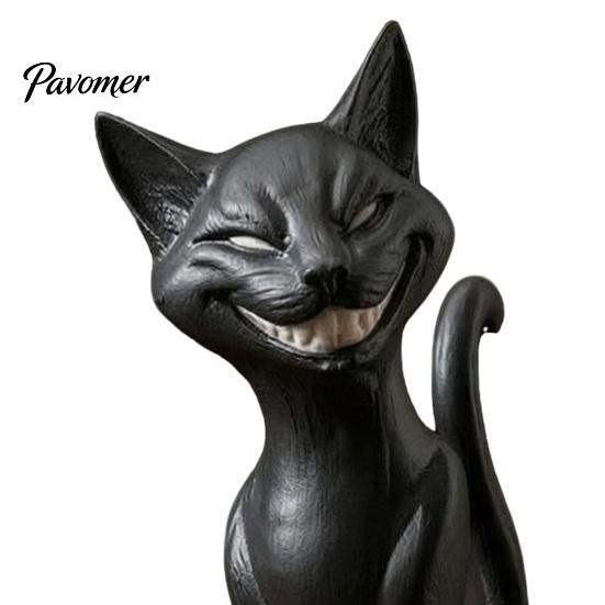 Жутко Милая Статуэтка Кота 3D Печатная Ухмыляющаяся Черная Статуэтка, Сидящая Фигурка, Скульптура в Стиле Dark Animal Collectibles, Декоративная Фигурка на Хэллоуин для