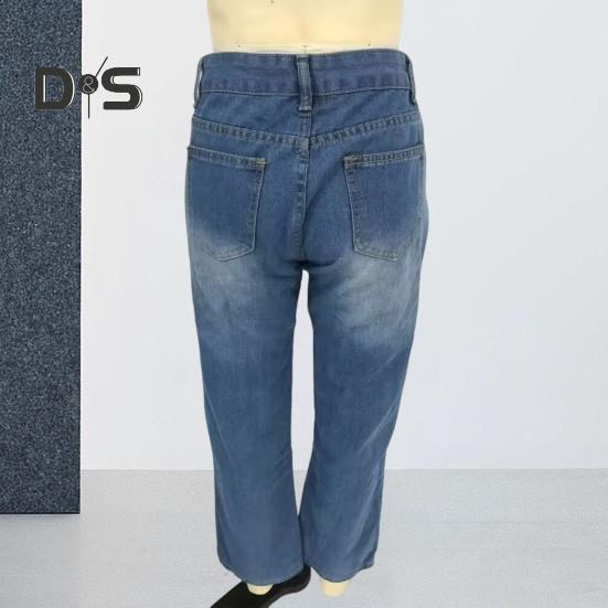 Women Jeans Mid Waist Irregular Individual Printing Retro Style Straight Wide Leg Patchwork Full Length Trousers for Vacation Travel Work School