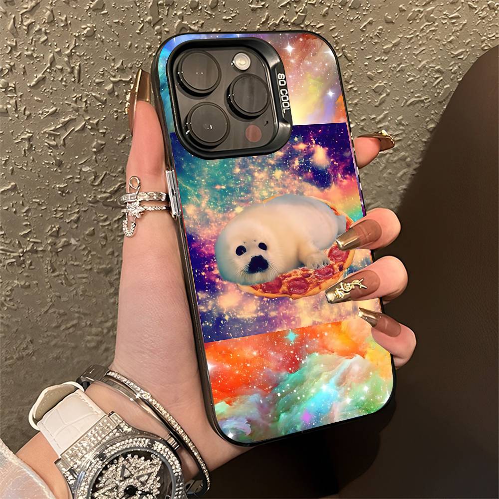 Чехол для телефона 'Тюлень и Морская Креветка' для iPhone 15,17,11,14,13,16,12,E,Max,Plus,Air,Pro,Mini, Черный Матовый