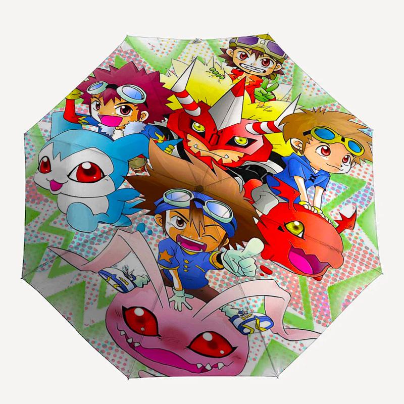 1 шт. Зонт Digimon Adventure для улицы - Автоматическое открытие/закрытие, Портативная 3-складная конструкция с металлическим каркасом - Идеальный подарок для фанатов, путешественников, каждого