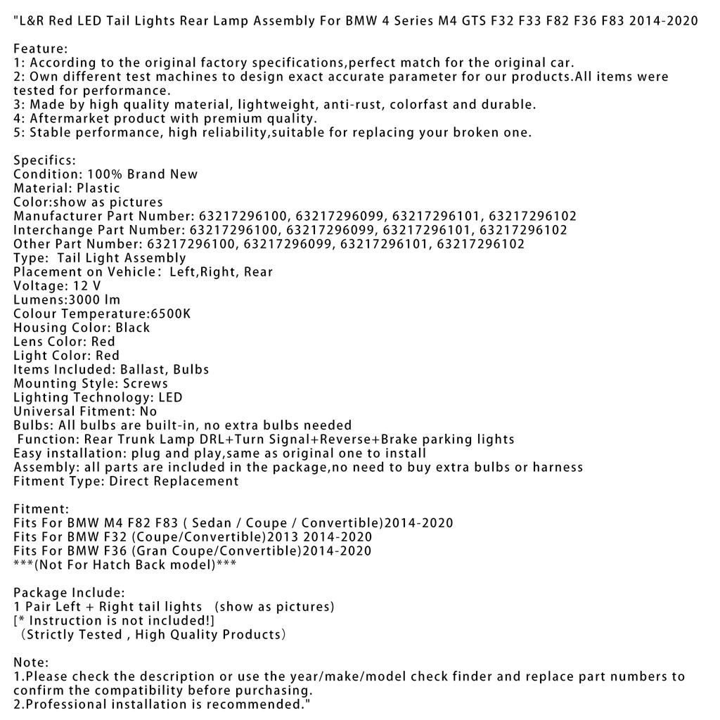 L&R красные светодиодные задние фонари задний фонарь в сборе для BMW 4 M4 GTS F32 F33 F82 F36 F83