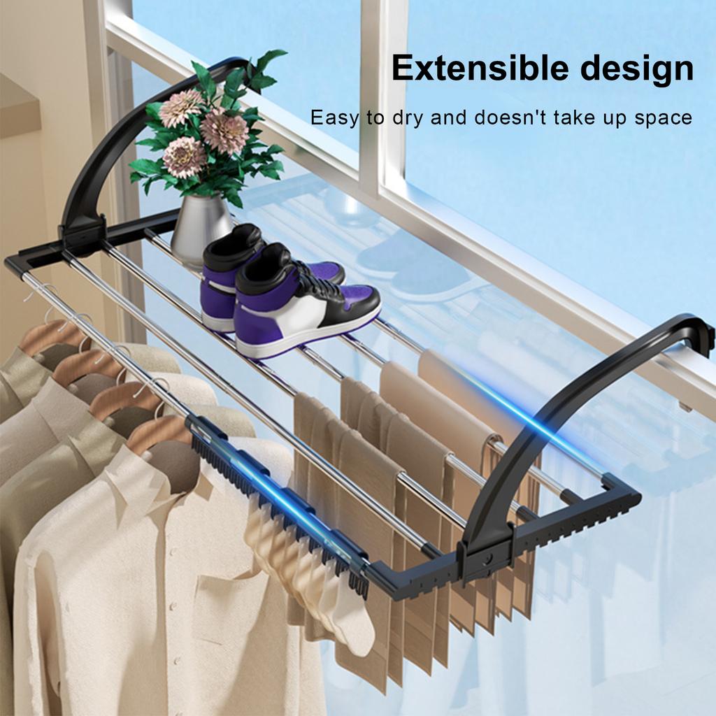 Foldable Clothes Rack with Sock Clips Window Towel Storage Rack Reusable Household Hanging Airer for Balcony Railings Windowsill