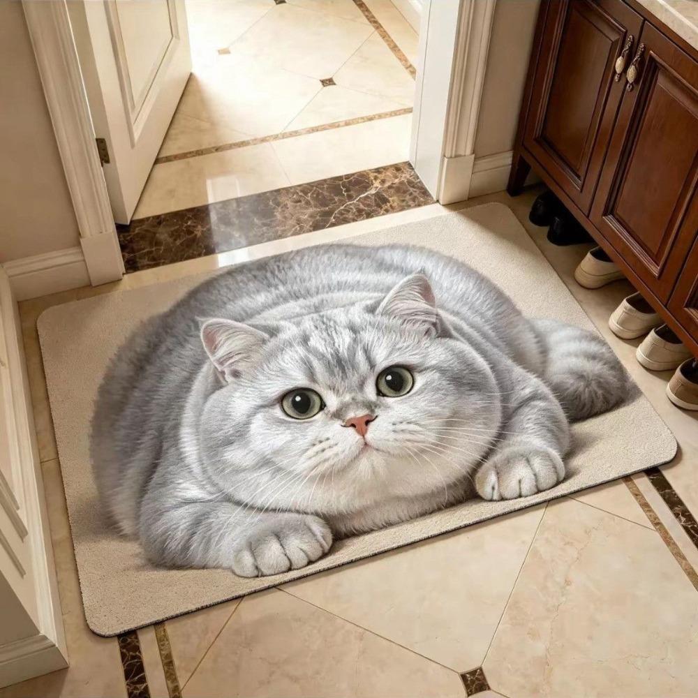 Absorbent Entryway Rug Diatomite Pet Floor Mat Practical Cat Print Doormat Hallway
