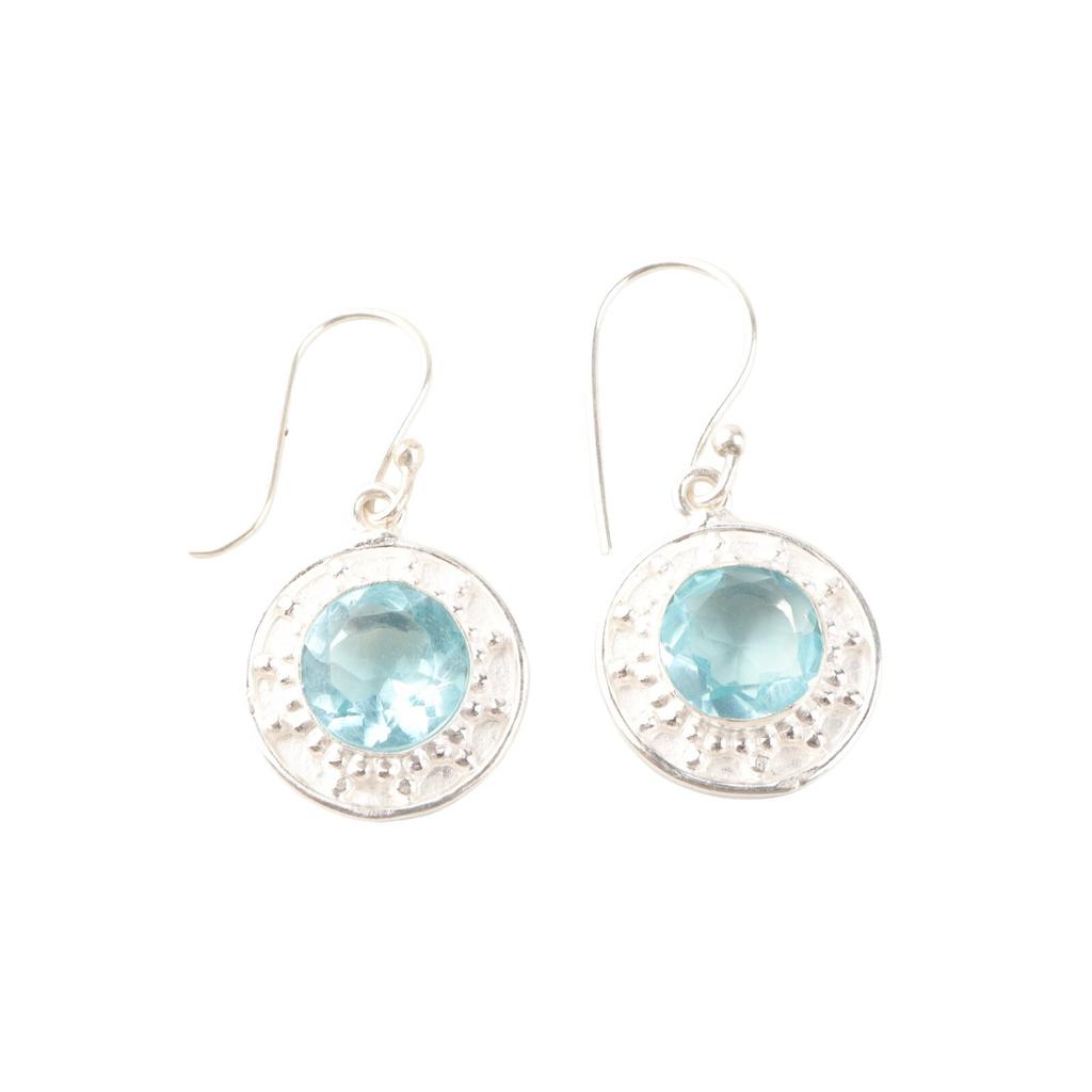 Sky Blue Topaz Gemstone 925 Solid Silver Jewelry Handmade Earrings 1.5" For Her EE-153-11