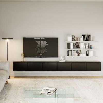 Meuble TV Mural À 6 Abattants – FRAMME – 300 Cm – Noir