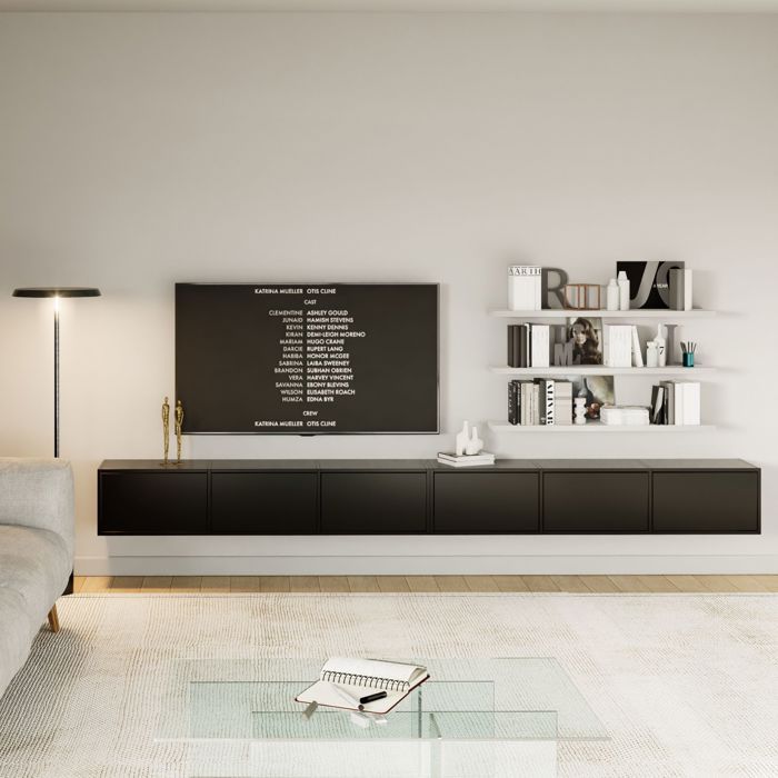 Meuble TV mural à 6 abattants – FRAMME – 300 cm – noir