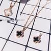Elegant Double-Sided Four-Leaf Clover Necklace - Rose Gold Plated with Black & White Enamel, Micro-Inlaid Zirconia for Women