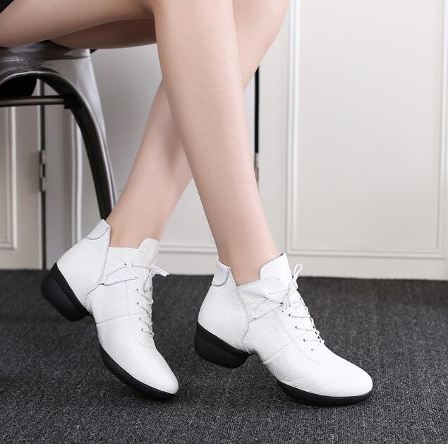 Woman Latin Jazz Ballroom Modern Dance Shoes Soft Sole Breath Genuine Leather Women Dance Shoe High Heels Ladies Dance Sneakers