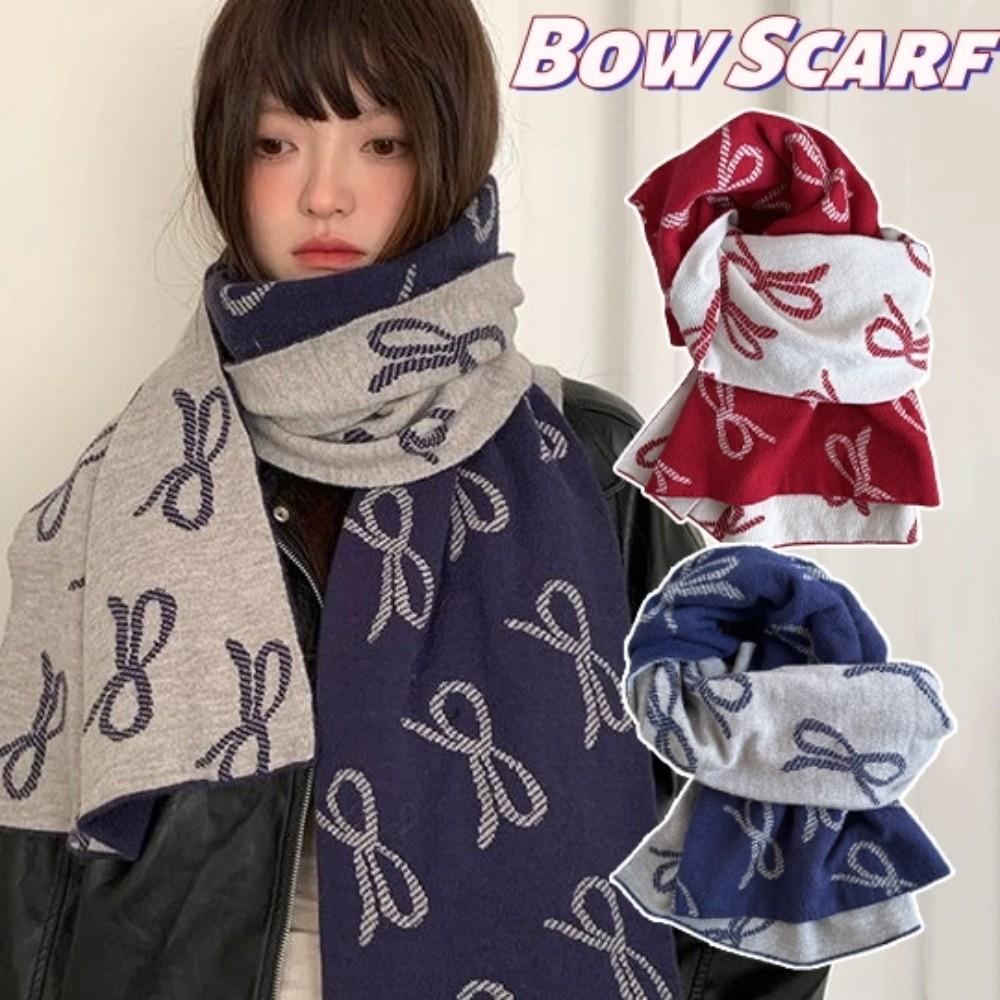 Lightweight Imitation Wool Scarf Korean Style Winter Shawl Trendy Bow Scarf Gift