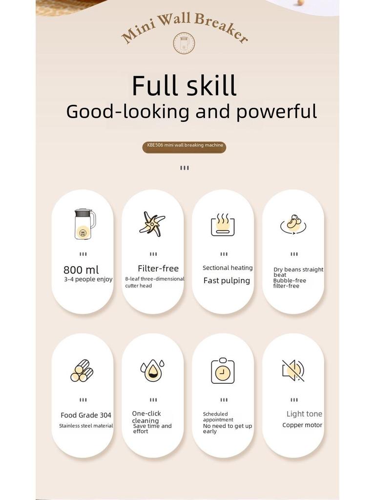 Мини-автоматический измельчитель стен и соевый молокогенератор - многофункциональный комбайн для детского питания, 110 В для Европы и Америки