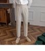 Men's High-Waist Autumn Business Suit Pants, Straight with Paris Buckle, Drape-Free, Easy-Iron, Casual All-Match Style.