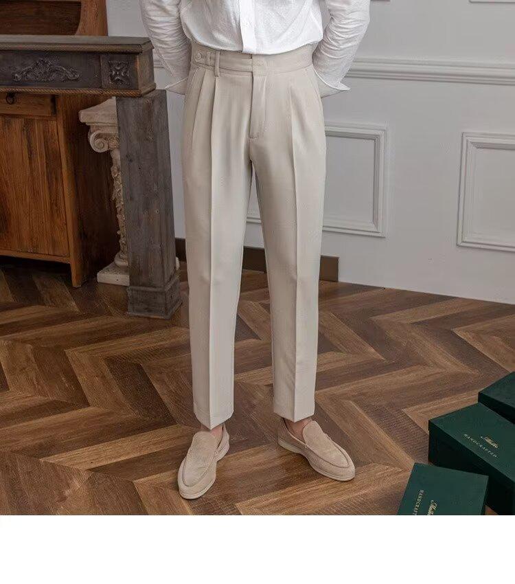 Men's High-Waist Autumn Business Suit Pants, Straight with Paris Buckle, Drape-Free, Easy-Iron, Casual All-Match Style.