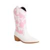 Женские высокие ковбойские сапоги до колена с острым носом на массивном каблуке Мода Осень-Зима Стиль с принтом коровы