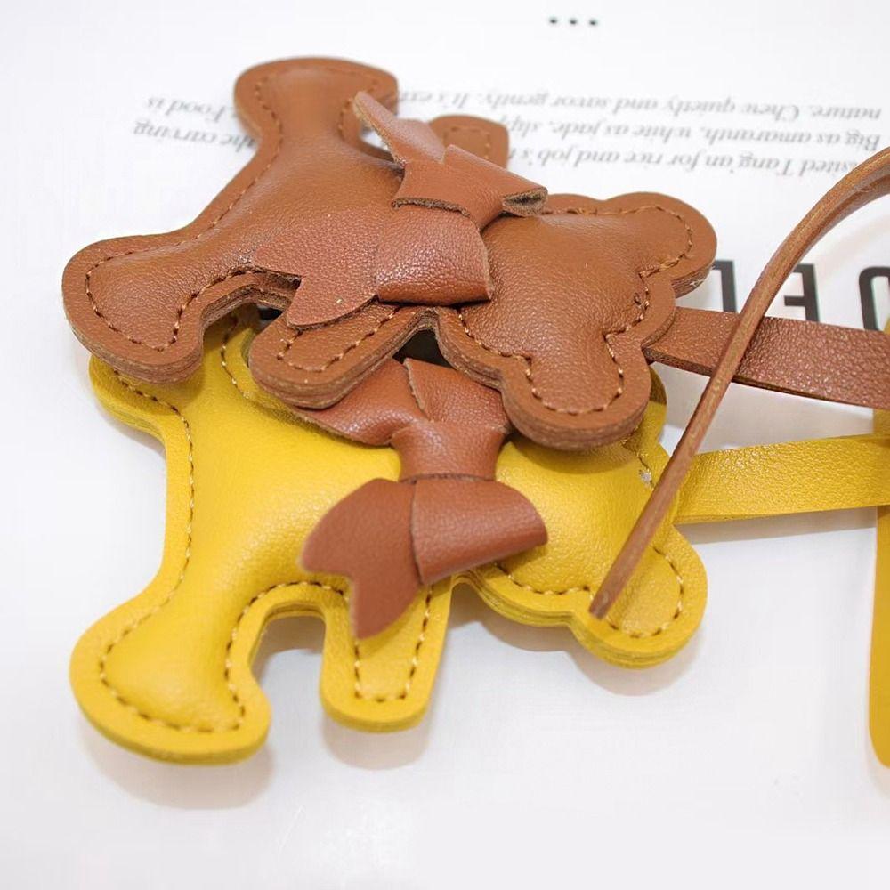 Car Key Holder Bow Bear Keychain Soft Cartoon Bag Pendant PU Leather Keyring Hanging Accessory