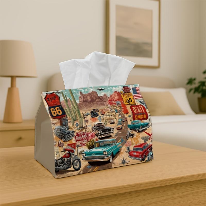 1pc Retro Route Journey- Classic Automobile Road, Rectangular Tissue Holder, Kitchen Table Arrangement, Easy to Maintain And Clean, a Daily Desktop Ti