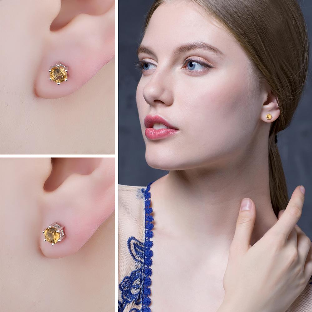 JewelryPalace Круглые Серьги-Гвоздики из Серебра 925 Пробы с Натуральным Желтым Цитрином для Женщин Модные Акцентные Украшения с Драгоценными Камнями Подарок