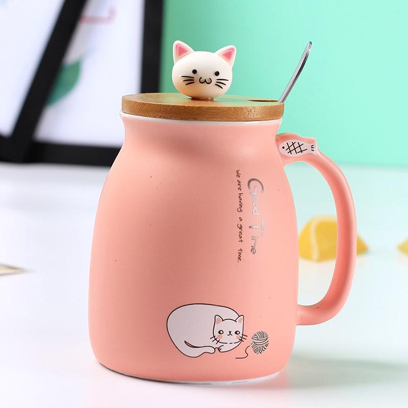 Creative Color Cat Mug Cartoon with Lid 500ml Cup Coffee Ceramic Mugs Cups Office Drinkware Gift