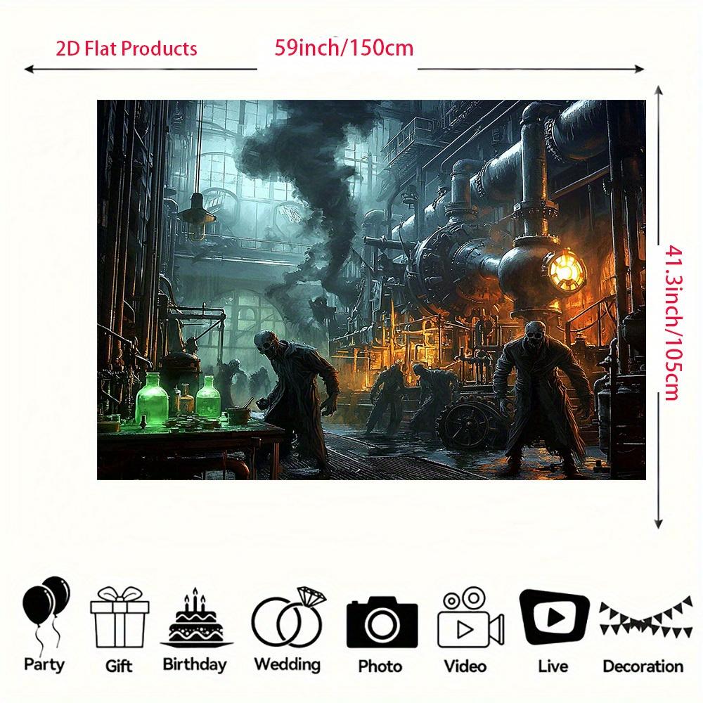 One Halloween laboratory scene banner - Gothic horror decoration with polyester material featuring a zombie scientist