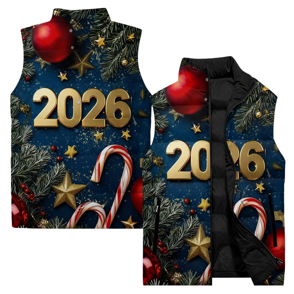 Men's Casual And Fashionable Sleeveless Vest, Solid-color Printed Cotton Jacket