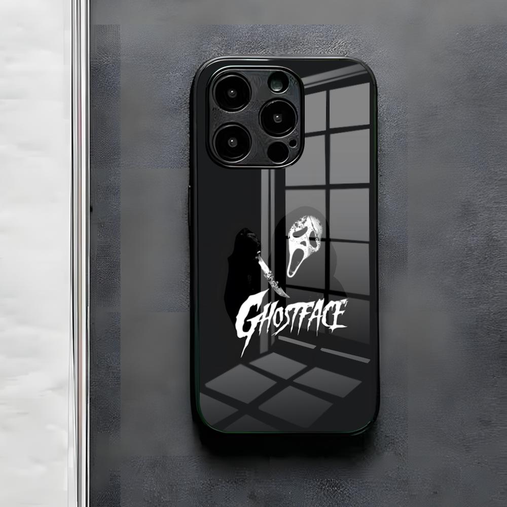Чехол для телефона на Хэллоуин с изображением Лица Призрака Крик Для IPhone 17 Air 16 E Pro Max 15 14 13 Mini 12 Pro 11 Max Plus Черная Стеклянная Крышка
