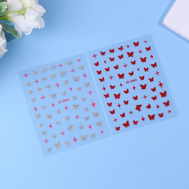 Розовая бабочка Бабочка Бант Наклейки для ногтей Блестящие лазерные 3D бабочки Наклейки для ногтей Клейкая бабочка