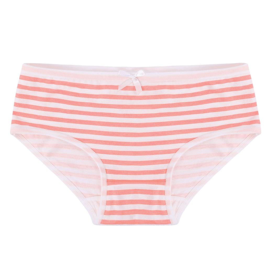 Women Stripe Mid Waist Cotton Undergarment Underwear Bikini Briefs