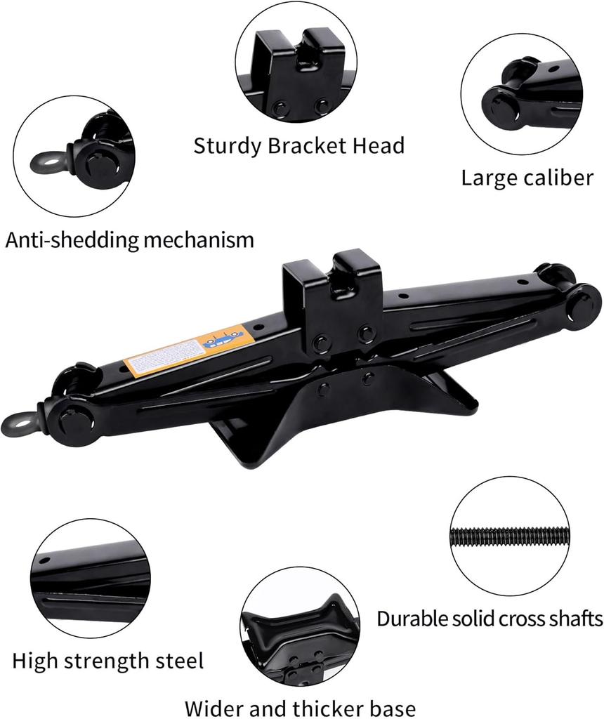 Ножничный домкрат 1,5 тонны с инструментом для колесных гаек, трещоточным ключом и манометром для шин для аварийного комплекта