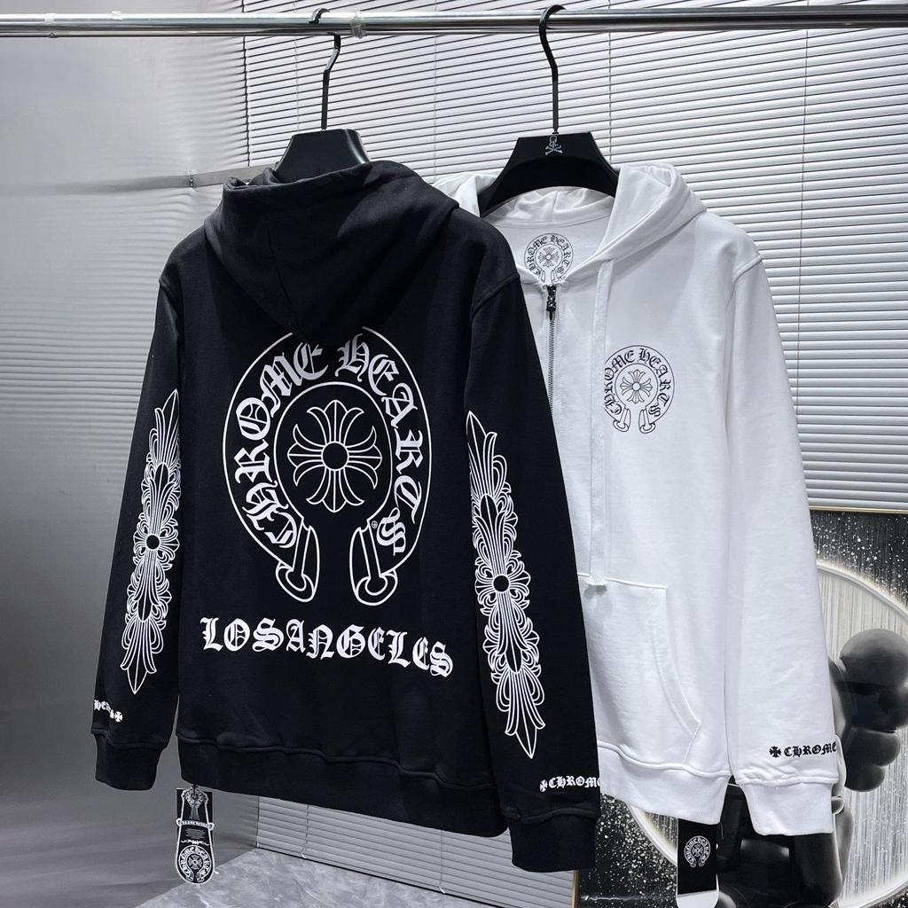 8310 CHROME HEARTS 2025 New Spring and Autumn Plus-size Thin Style Classic Style Logo Zipper Hooded Sweatshirt for Couples