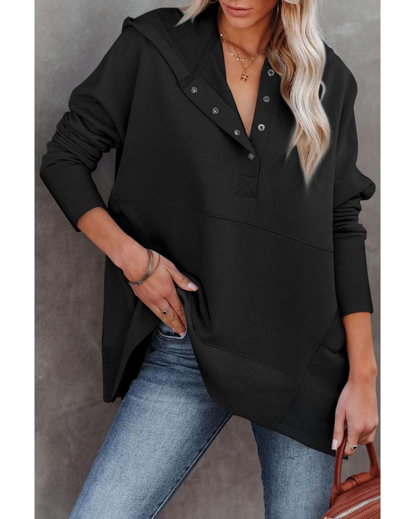 Azura Exchange Batwing Sleeve Hoodie with Pocketed Henley