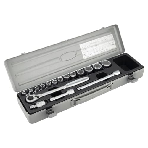 TONE 1560MS Socket Wrench Set, 9.5mm (3/8") Drive, Silver, Includes 17 Pieces