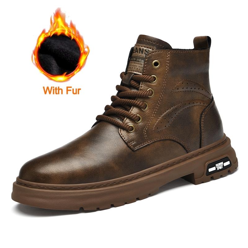 British Men Casual Ankle Boots Outdoor Antiskid Motorcycle Boots High Top Genuine Leather Basic Boot Thick Bottom Round Toe Boot