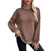 Women's Casual Long Sleeve Sweaters Turtleneck Lantern Sleeve Oversized Ribbed Knit Pullover Fall Loose Sweaters Tops for Women